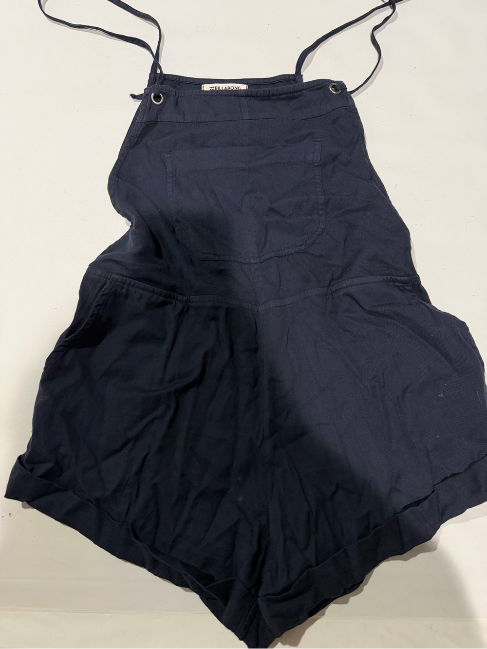 Billabong Navy Short Romper Overalls with Front Patch Pocket